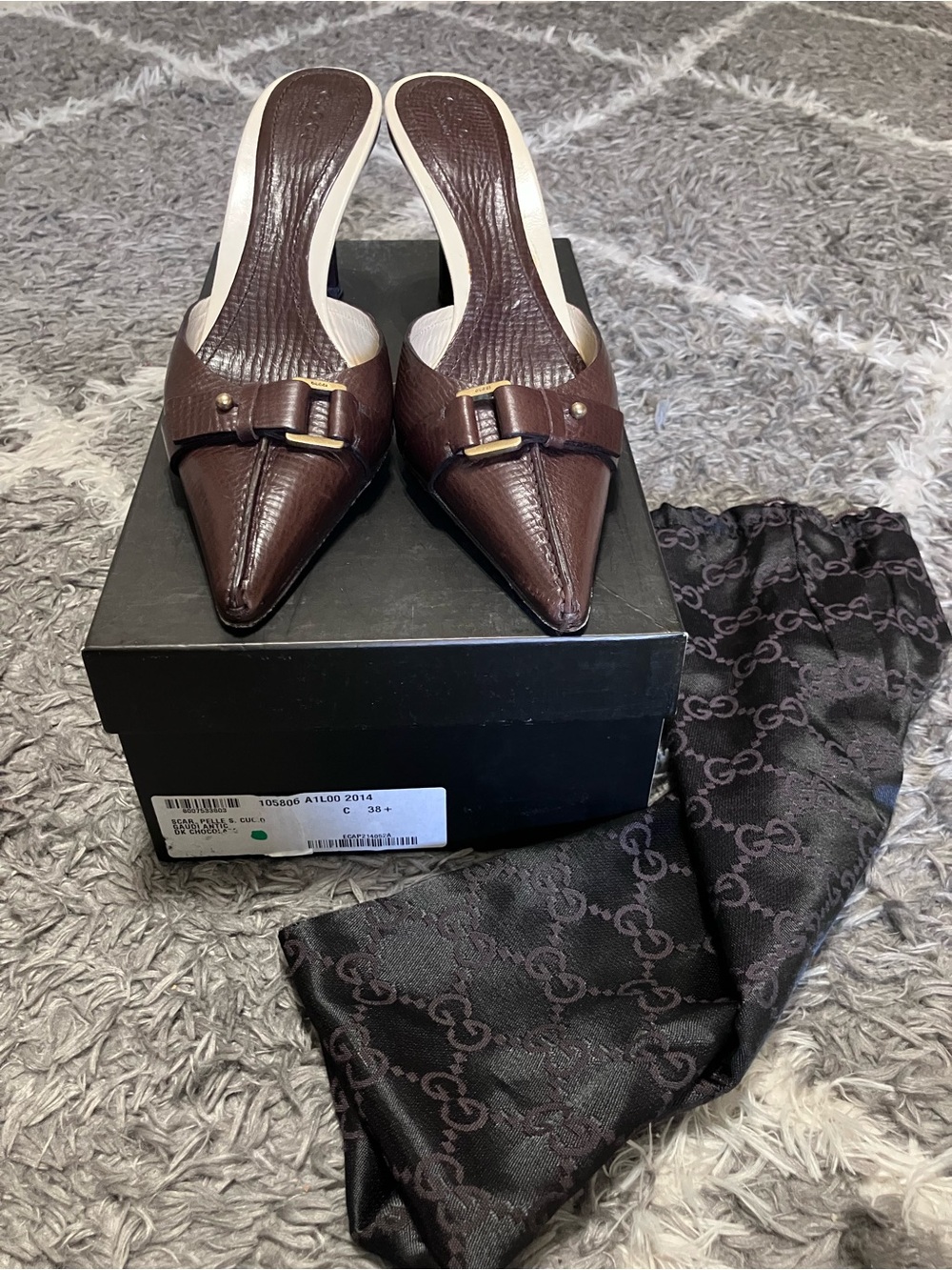 Gucci Brown Pointed Buckle Leather Mules